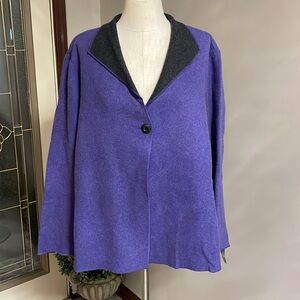 Sigrid Olsen sport wool folk modern 1 button jacket cardigan coat purple gray 2X